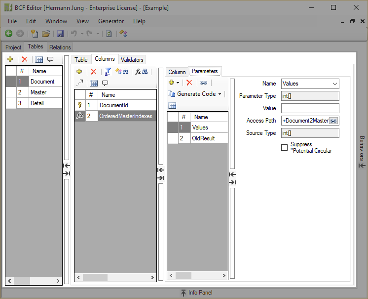 Category Tables Column Parameters