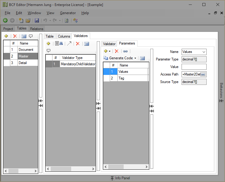Category Tables Validator Parameters